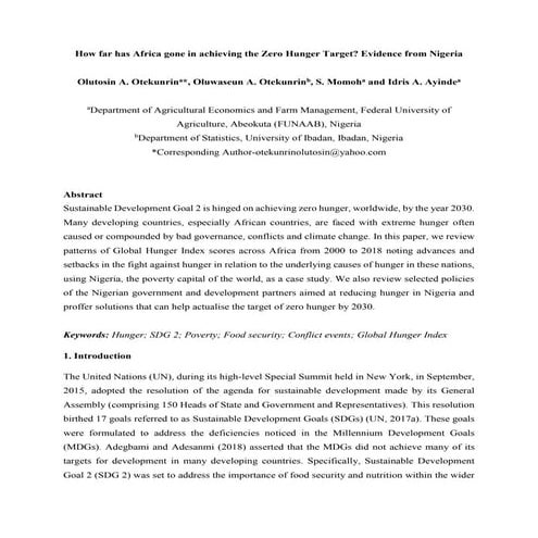 How far has Africa gone in achieving the zero hunger target? Evidence from Ni...