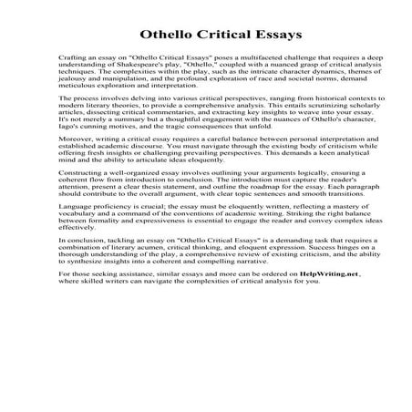 Othello Critical Essays. Guilford College
