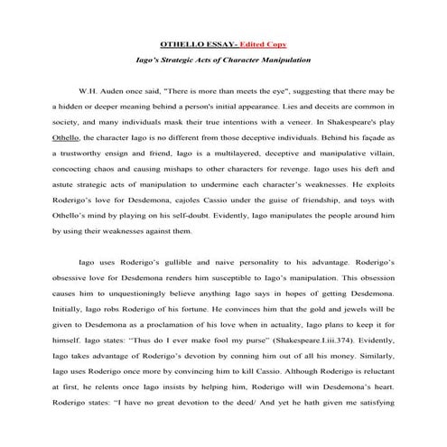Othello Essay EDITED COPY: Iago's Acts of Character Manipulation