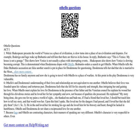 Othello Questions | PPT