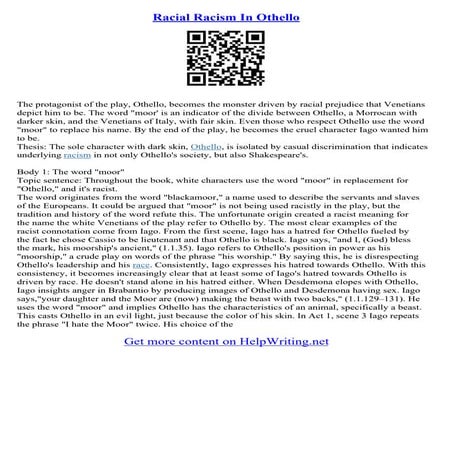 Othello Racism Essay | PDF