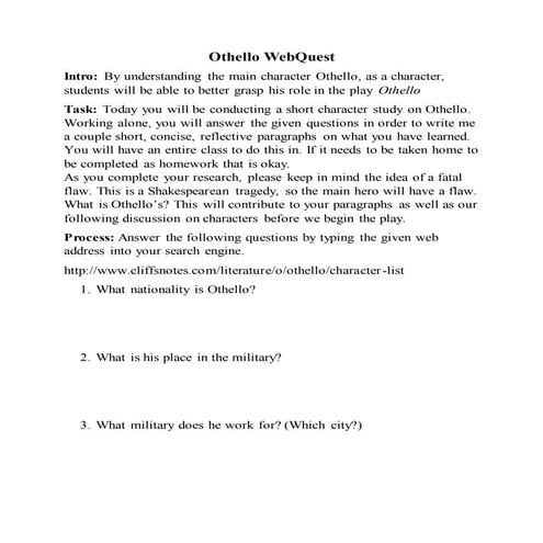 Othello WebQuest | DOCX