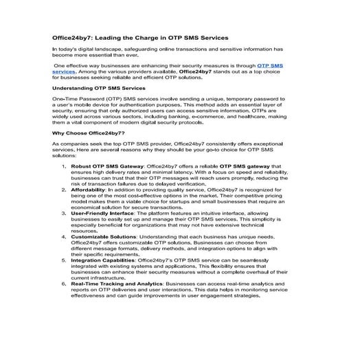 Office24by7: Leading the Charge in OTP SMS Services | PDF