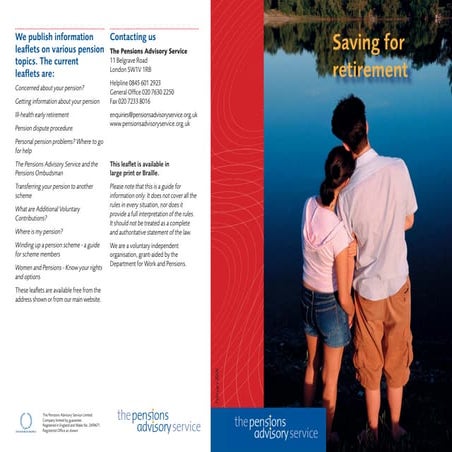 The Pensions Advisory Service - saving for retirement