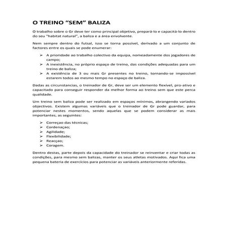 O treino sem baliza