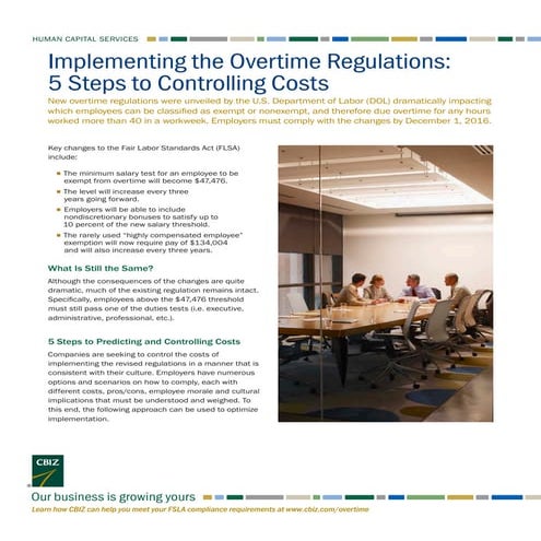 Implementing the Overtime Regulations:  5 Steps to Controlling Costs