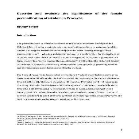 Why is wisdom personified as a woman in the Old Testament book of Proverbs?