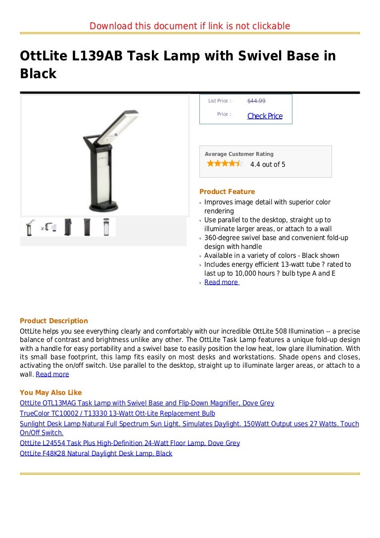 Ott lite l139ab task lamp with swivel base in black