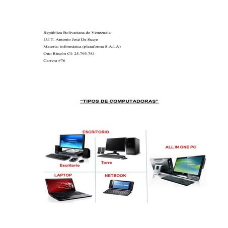 Otto trabajo tipos de computadoras RESUMEN