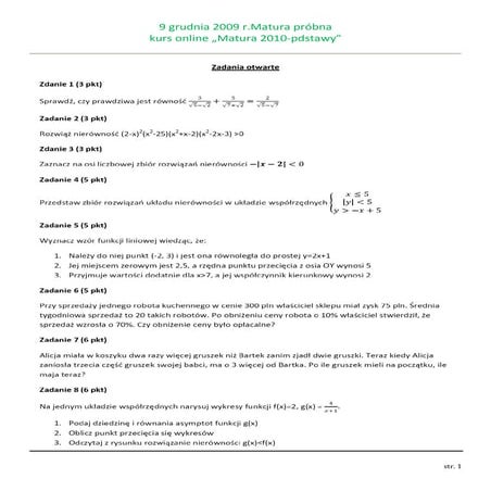 Zadania otwarte - sprawdzian 9 grudnia 2009 r. | PDF