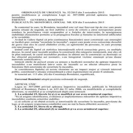 O.U.G. nr. 52/2015 modifica Legea 307 din 2006 prevenire  incendii