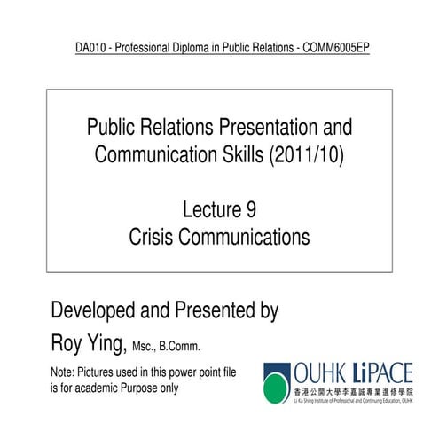 Ouhk comm6005 lecture 9   crisis communications