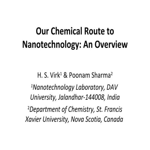 Our chemical route to nanotechnology