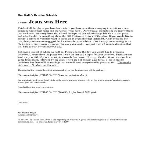 Our Daily Devotion Schedule