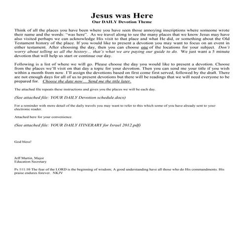 Our daily devotion schedule