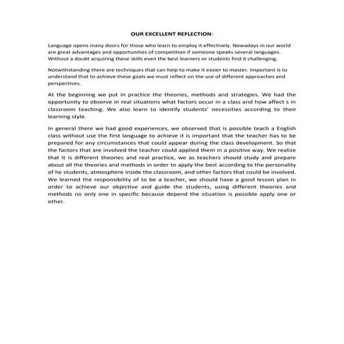 Our excellent reflection