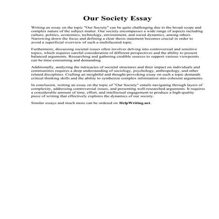 Our Society Essay