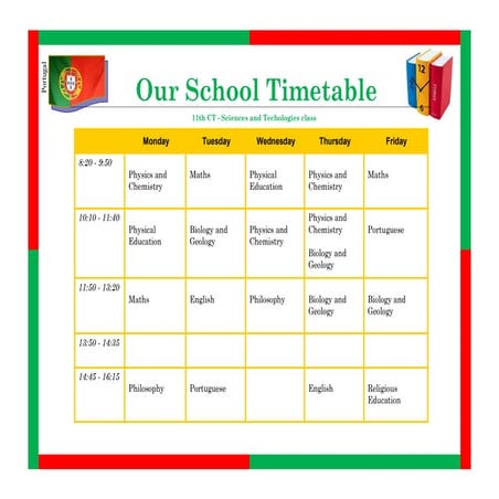 Our weekly school timetable (11CT)