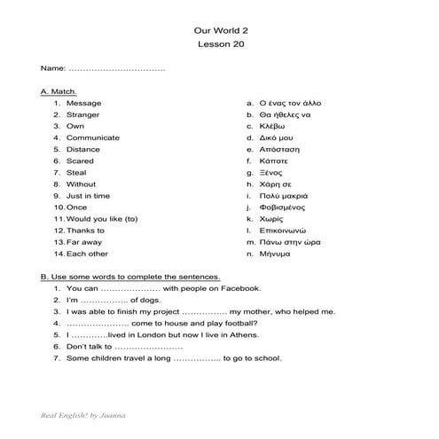 Our world 2 lesson 9 | PDF