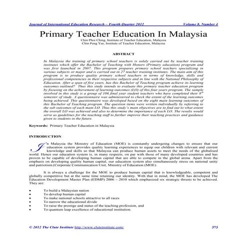 Primary Teacher Education In Malaysia 