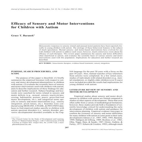 Efficacy of Sensory and Motor Interventions for Children with Autism | PDF