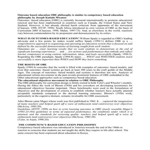 Outcome based education philosophy is similar to  competency based education ...