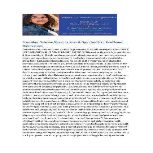 Outcome Measures Issues Opportunities in Healthcare Organizations.docx