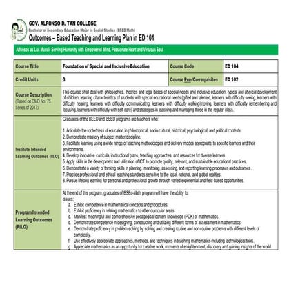 Outcomes based teaching learning plan (obtlp) ed 104 foundation of special an...