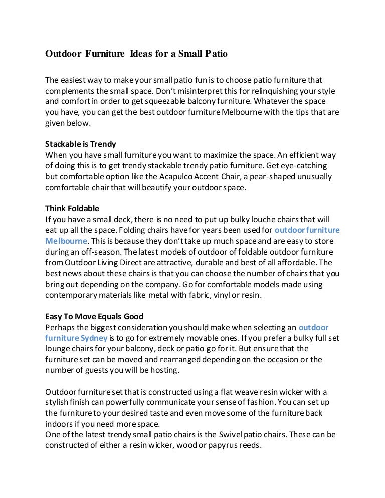 Outdoor Furniture Ideas For A Small Patio