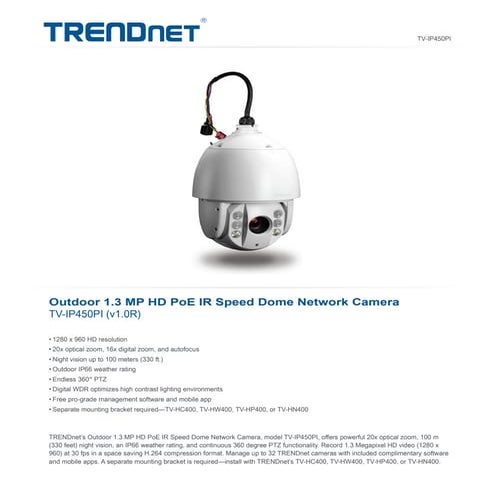 Outdoor hd po e ir speed dome camera
