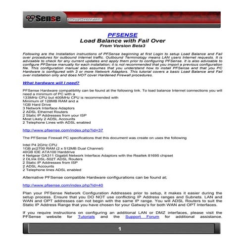 PFSENSE Load Balance with Fail Over From Version Beta3