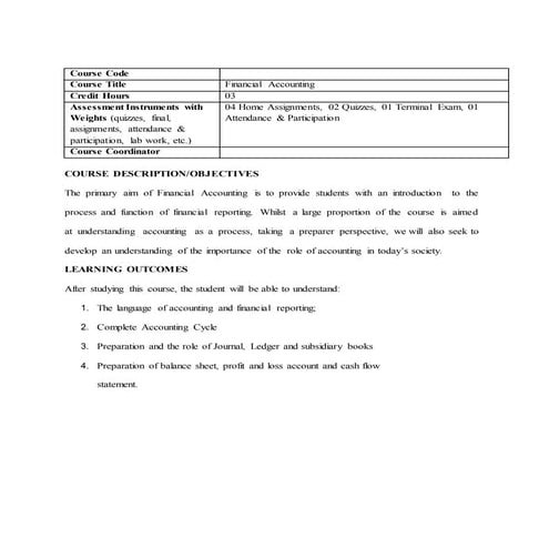 Outline for financial accounting