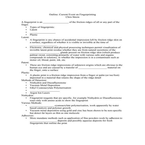 Outline For Fingerprinting: Chris Strein