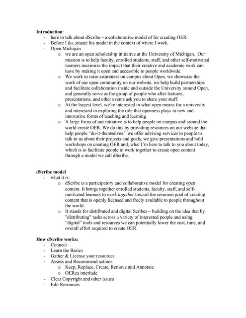 Notes for Free Culture Presentation - dScribe: working together to create Ope...