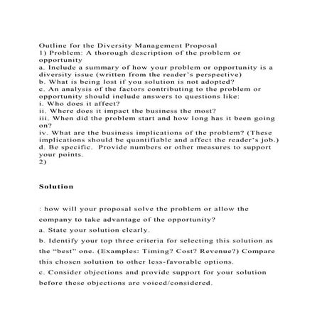 Outline for the Diversity Management Proposal1) Problem A thoro.docx