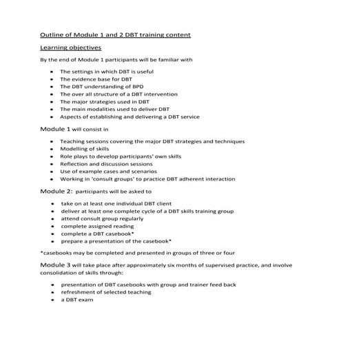 Outline of dbt training content