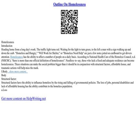 Outline On Homelessness