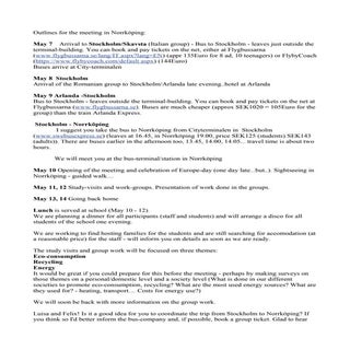 Outlines for the meeting in norrköping