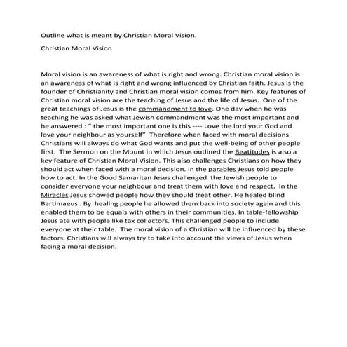 Christian Moral Vision Sample Answer