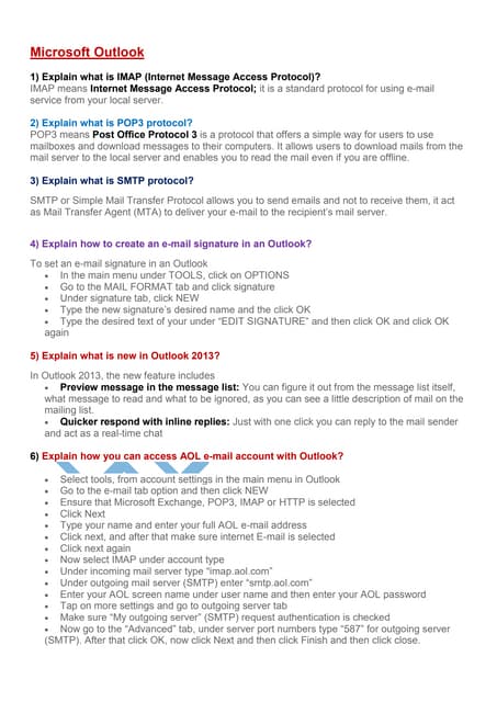 MS Outlook MCQ Important Questions and Answers | PDF