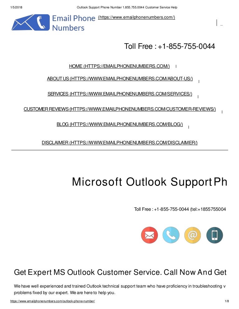 Outlook support phone number 1.855.755.0044