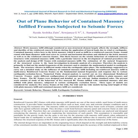 Out of Plane Behavior of Contained Masonry Infilled Frames Subjected to Seism...