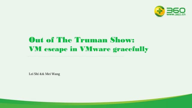 BlueHat v17 || Out of the Truman Show: VM Escape in VMware Gracefully 