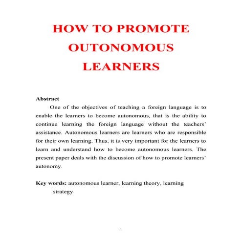 HOW TO PROMOTE OUTONOMOUS LEARNERS