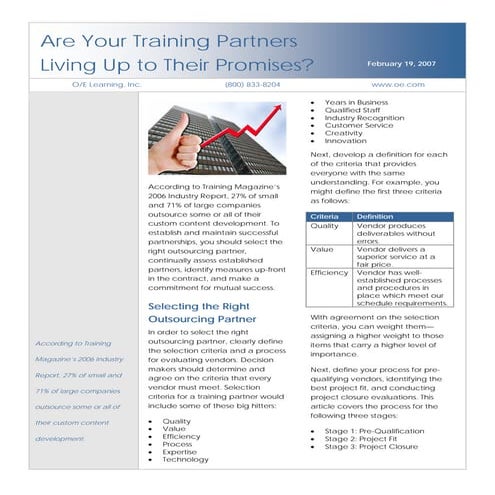 Are Your Training Partners Living Up to Their Promises?