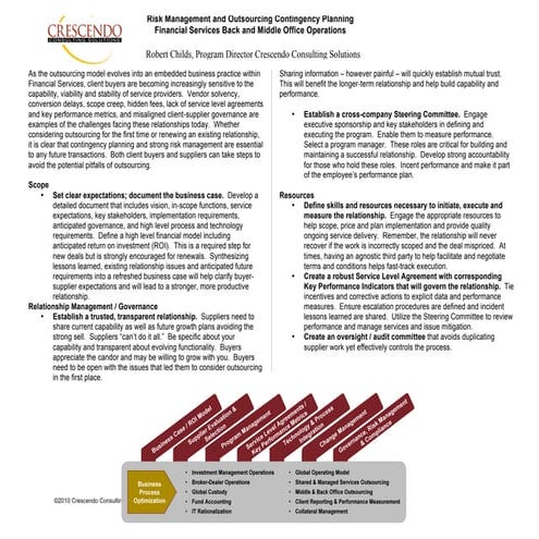 Outsourcing Contingency Planning