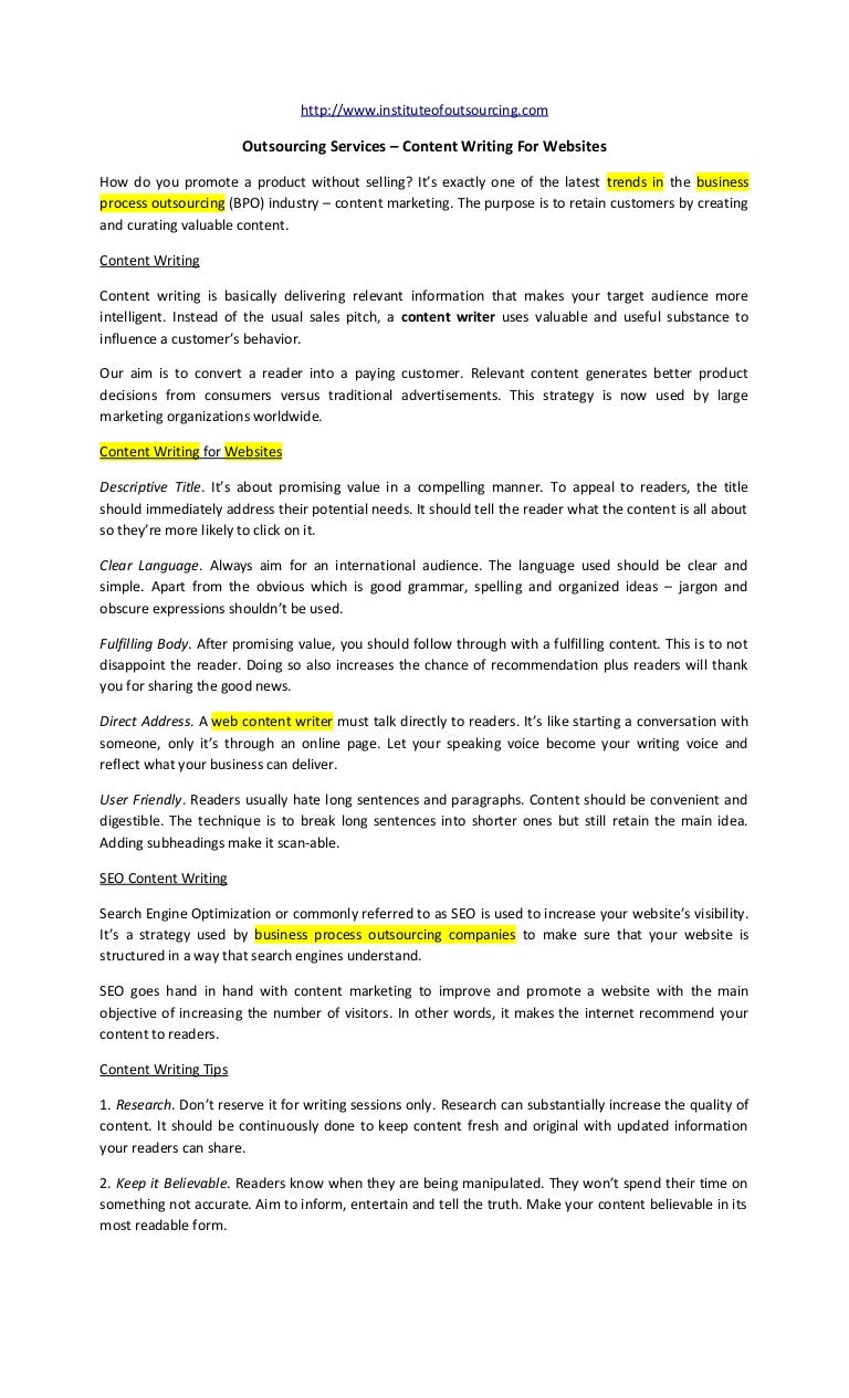 Advantages of outsourcing seo content writing services Advantages of outsourcing seo content writing services