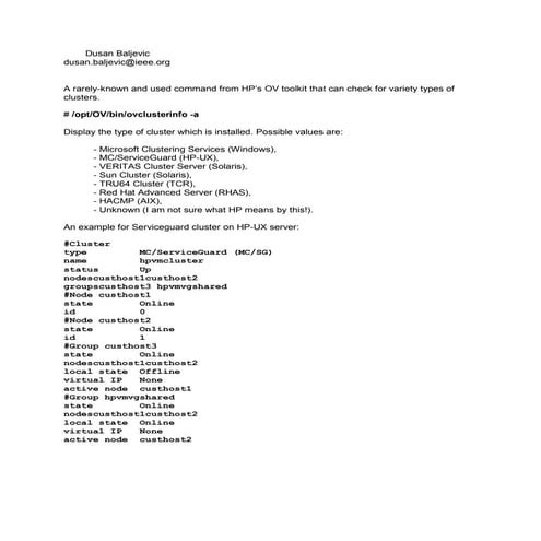 Ovclusterinfo command by Dusan Baljevic
