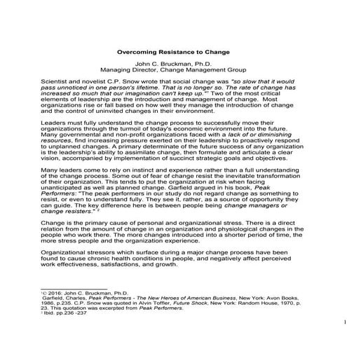 OVERCOMING RESISTANCE TO CHANGE