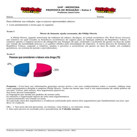 Overdose UnP Medicina - Redação extra 1 - Carta Argumentativa